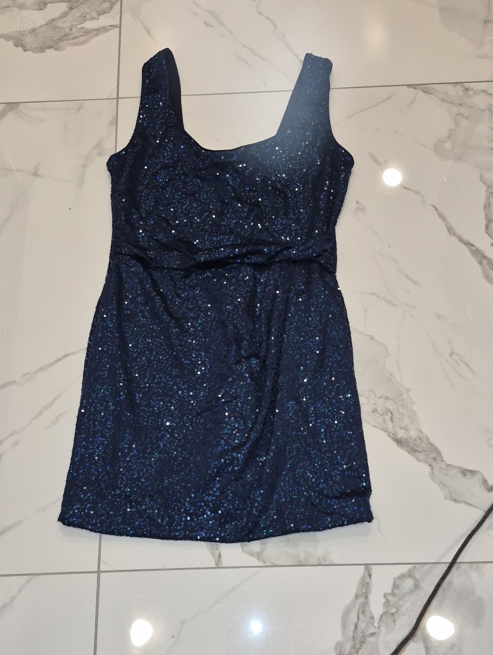 Love Reign Navy Sequin Scoop Neck Mini Dress